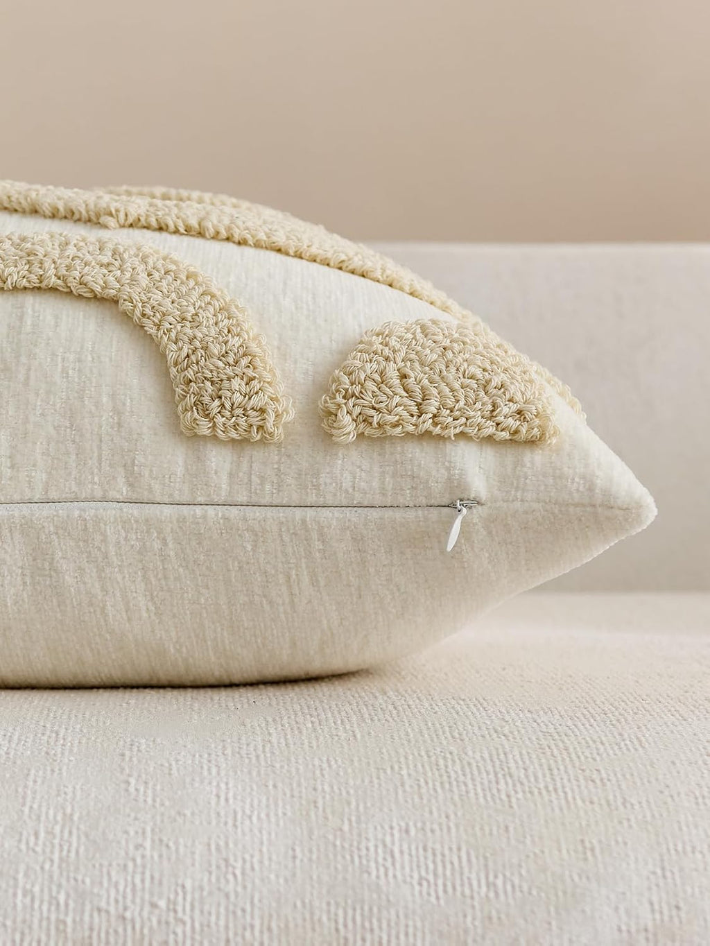 Tufted Wave Cushion Covers Set of 2, Beige, 45 x 45 cm