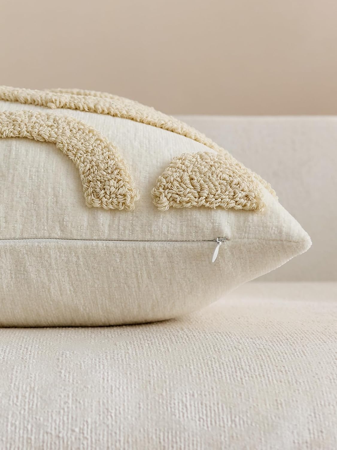 Tufted Wave Cushion Covers Set of 2, Beige, 45 x 45 cm