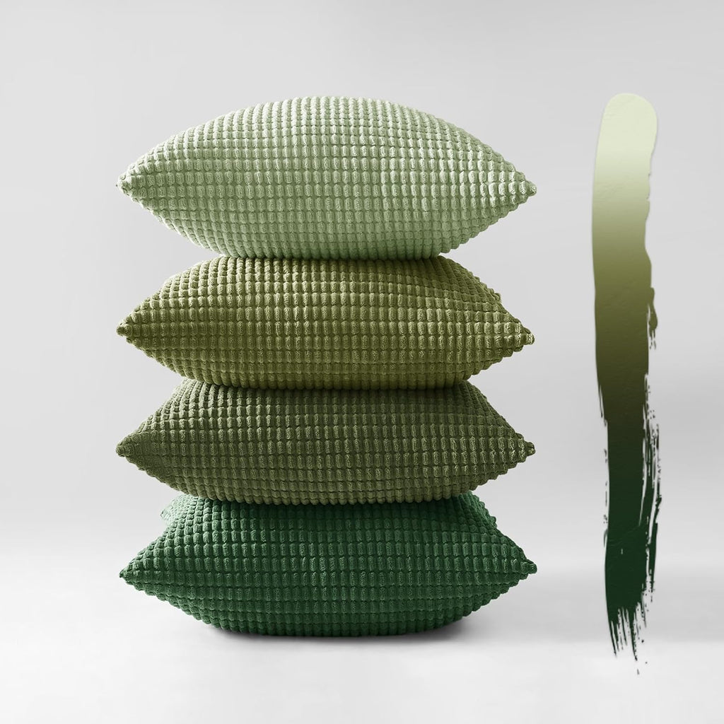 Corduroy Corn Grain Cushion Covers - Pack of 4 Mix of Green Shades - 30cm x 50cm