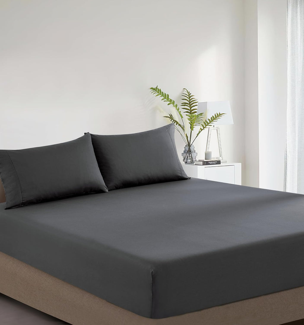 Vintage Washed Cotton Fitted Sheet Combo Set - Charcoal