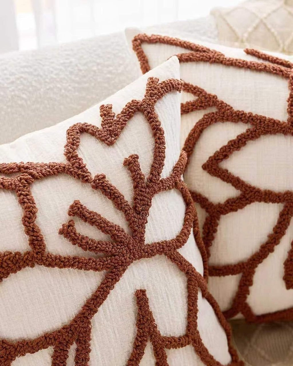 Tufted Rose Cushion Covers - Twin-Pack - Terracotta, 45cm x 45cm