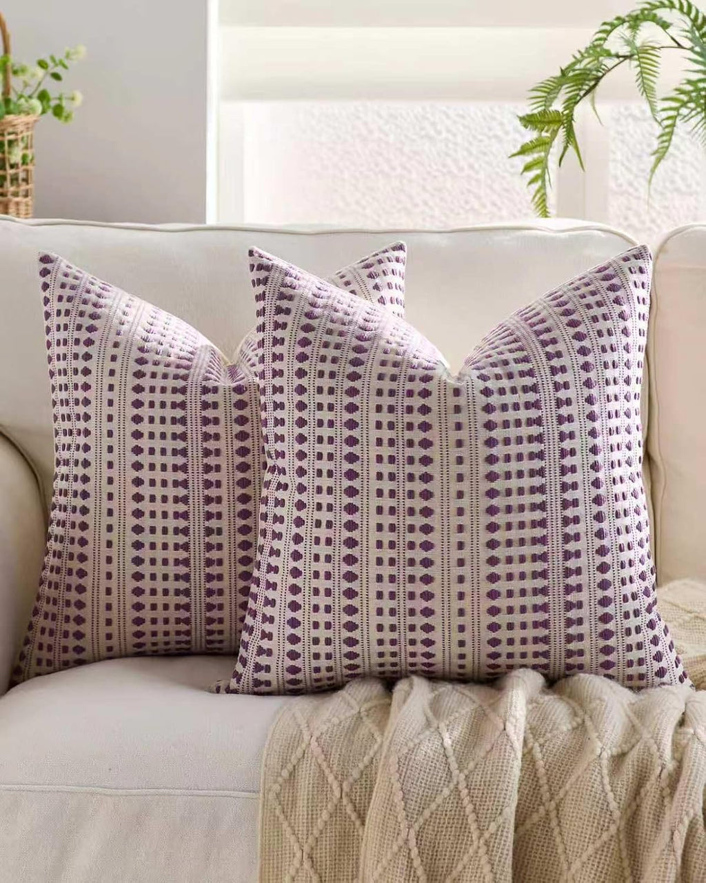 Bohemian Dot Woven Cushion Covers - Twin-Pack - Purple, 45cm x 45cm