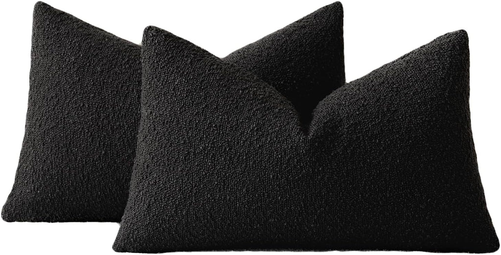 Bouclé Cushion Covers - Twin-Pack - Black - 30cm x 50cm