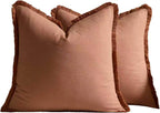 Linen-Cotton Cushion Covers with Tassels, Set of 2, Terracotta, 45x45cm