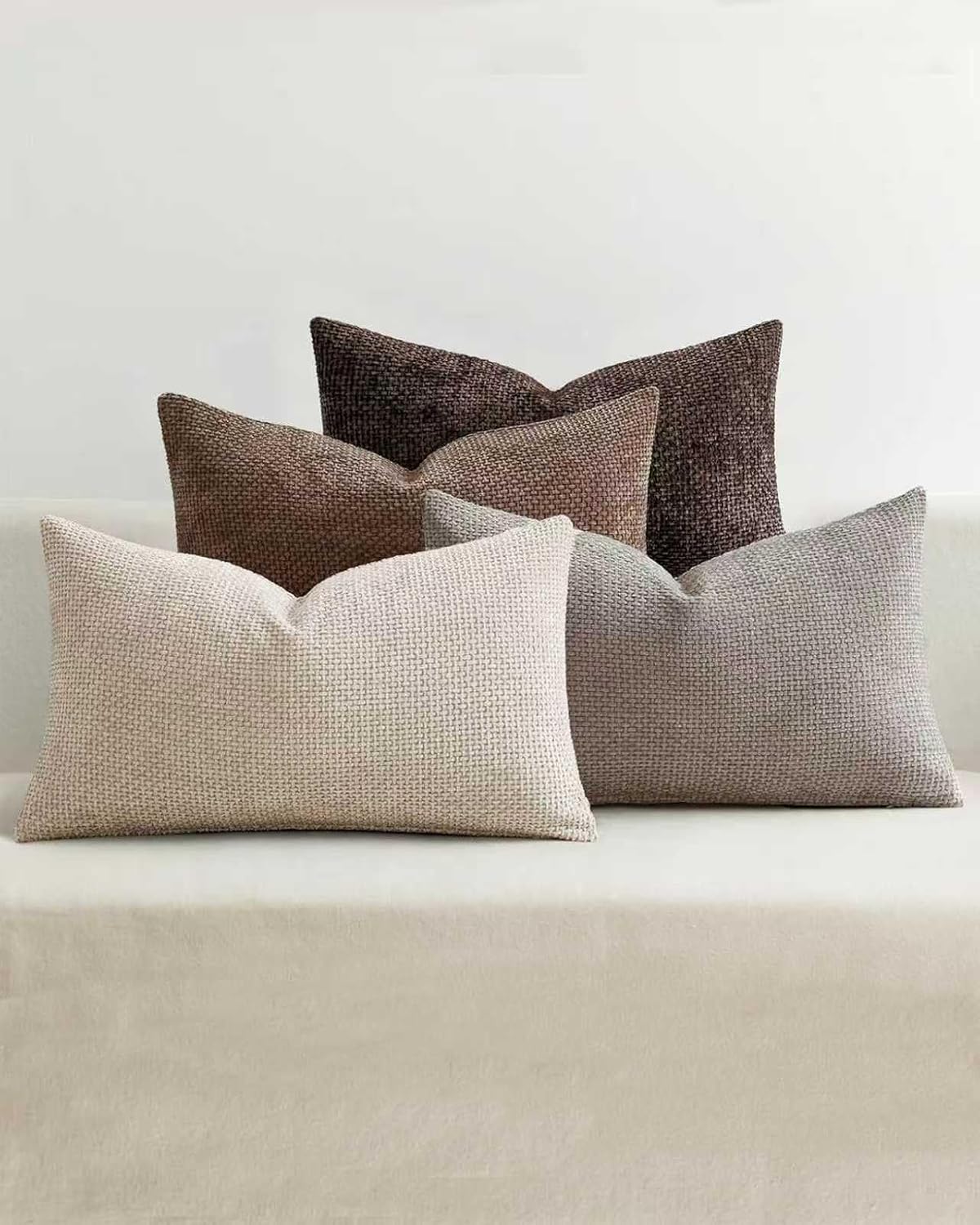 Chenille Grid Cushion Covers - Pack of 4 - Ash Brown, 30cm x 50cm