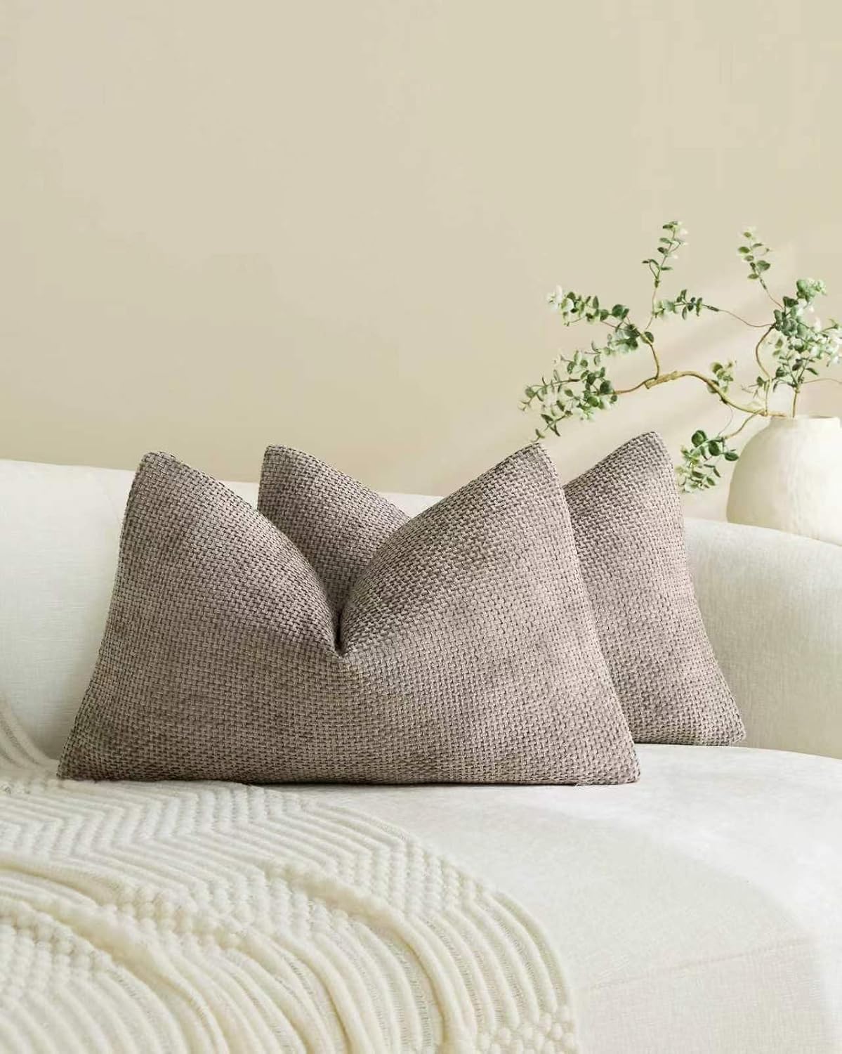 Chenille Grid Cushion Covers - Pack of 2 - Taupe, 30cm x 50cm