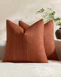 Linen Blend Striped Cushion Covers, Set of 2, Terracotta, 45x45cm