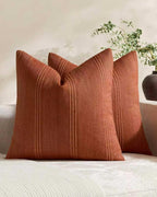 Linen Blend Striped European Pillowcases, Set of 2, Terracotta, 65x65cm