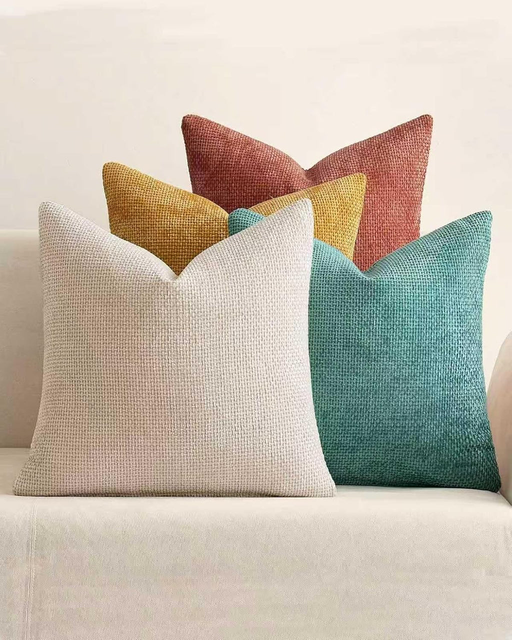 Chenille Grid Cushion Covers - Pack of 4 - Rainbow, 45cm x 45cm