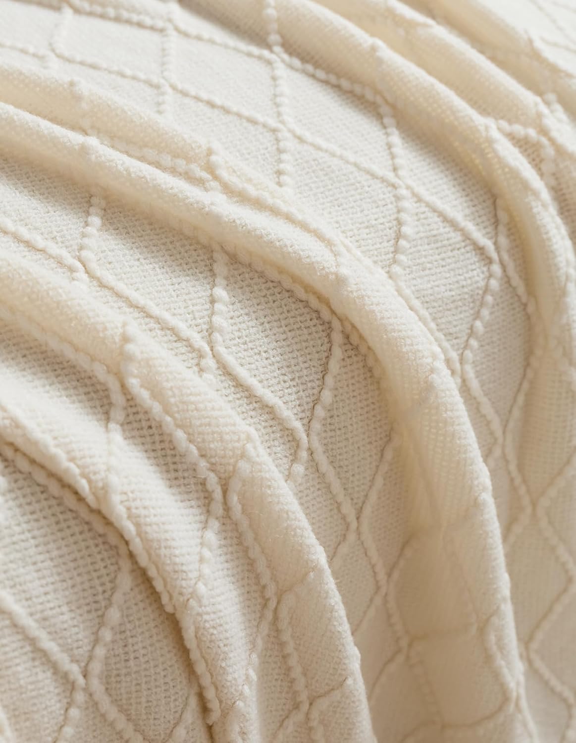 Micro Plush Diamond Knitted Throw Blanket, Snow