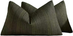Linen Blend Striped Cushion Covers, Set of 2, Olive, 30x50cm