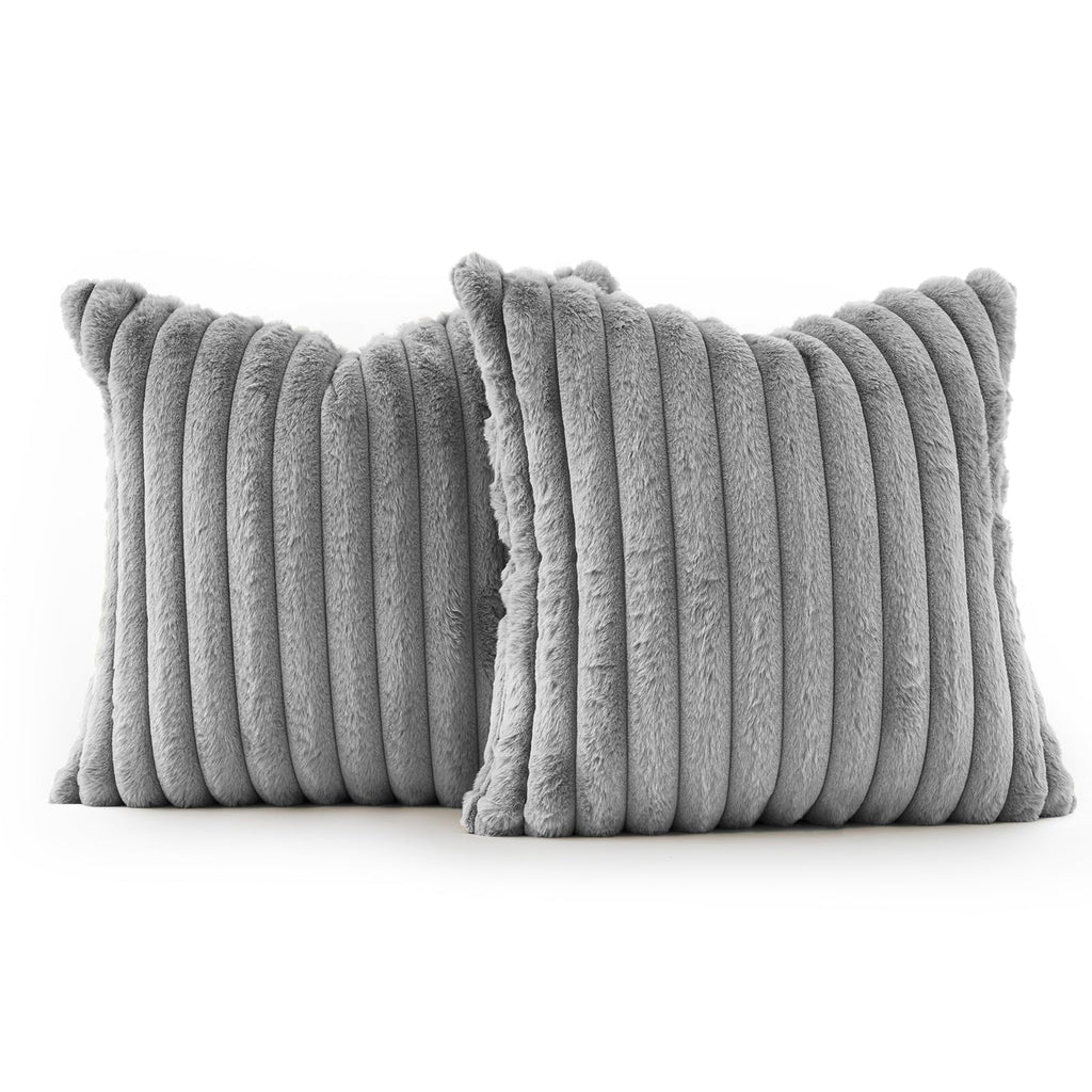 Faux Fur Cushion Covers - Twin-Pack - Grey - 45cm x 45cm