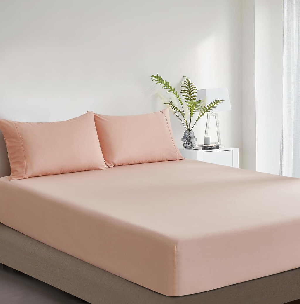 Vintage Washed Cotton Fitted Sheet Combo Set - Pink