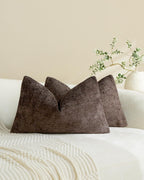 Chenille Grid Cushion Covers - Pack of 2 - Brown, 30cm x 50cm