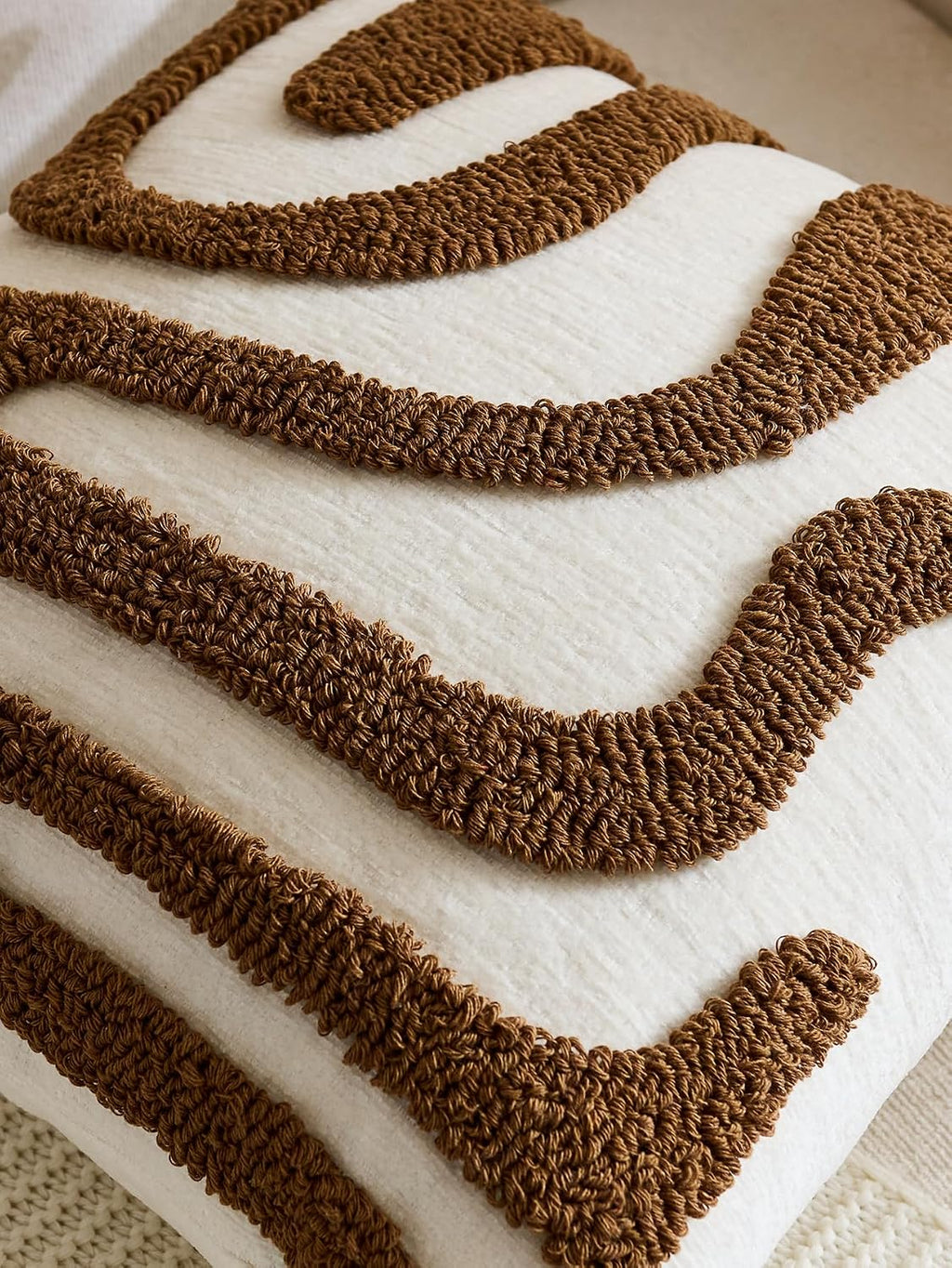 Tufted Wave Cushion Covers Set of 2, Brown, 45 x 45 cm