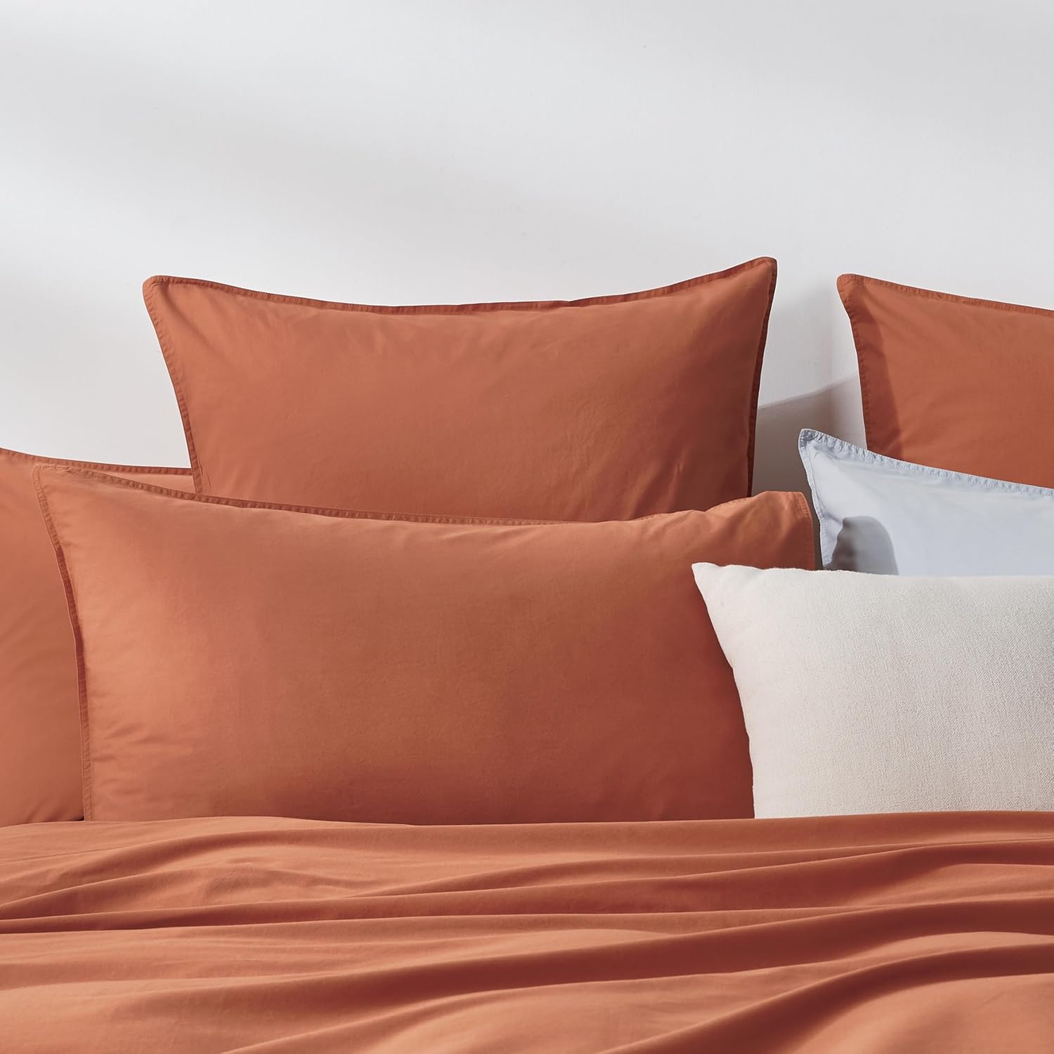Vintage Washed Cotton European Pillowcases - Brick