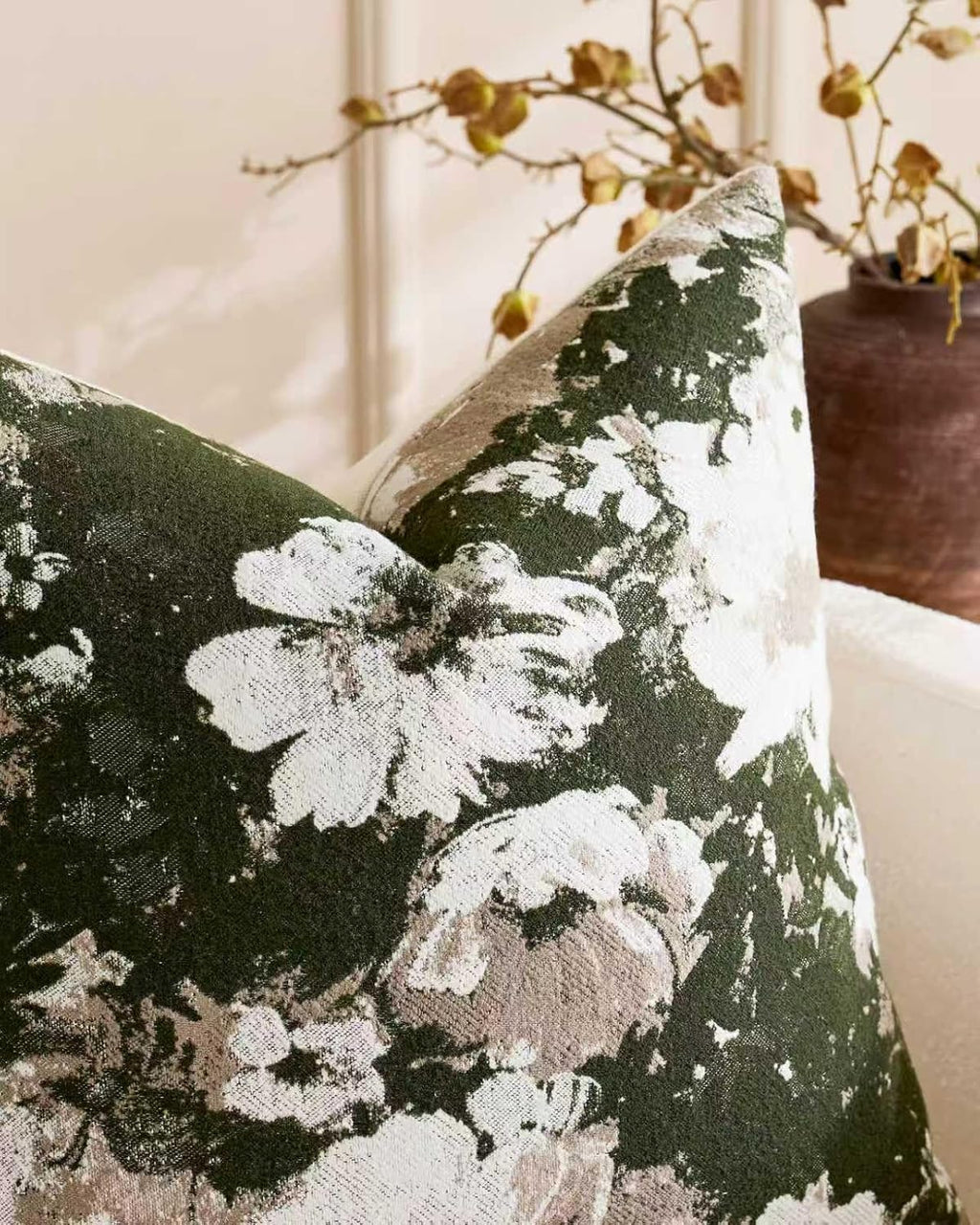 Vintage Floral Chenille Cushion Covers - Twin-Pack - Moss Green, 45cm x 45cm