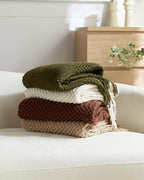 Bobble Textured Knitted Throw - Khaki Green, 130x170cm