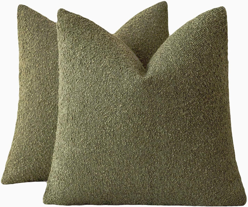 Bouclé Cushion Covers - Twin-Pack - Olive Green - 45cm x 45cm