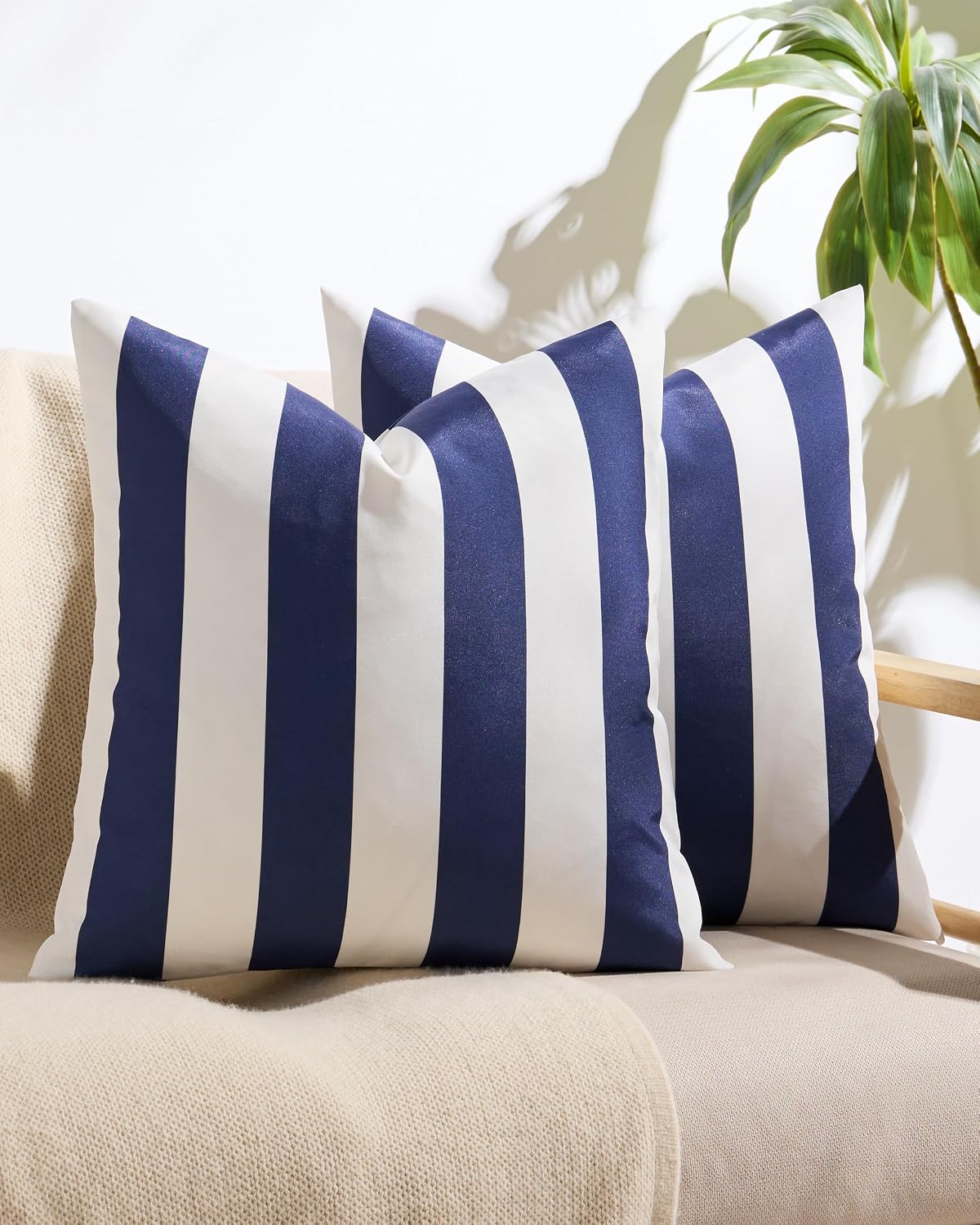 Striped Outdoor Waterproof Cushion Covers Navy Blue 45x45cm