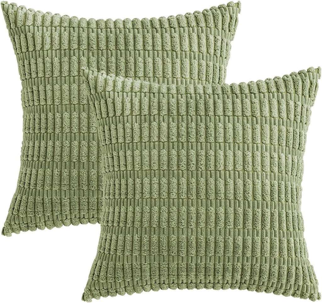 Boho Corduroy Cushion Covers - Twin-Pack - Sage - 45cm x 45cm