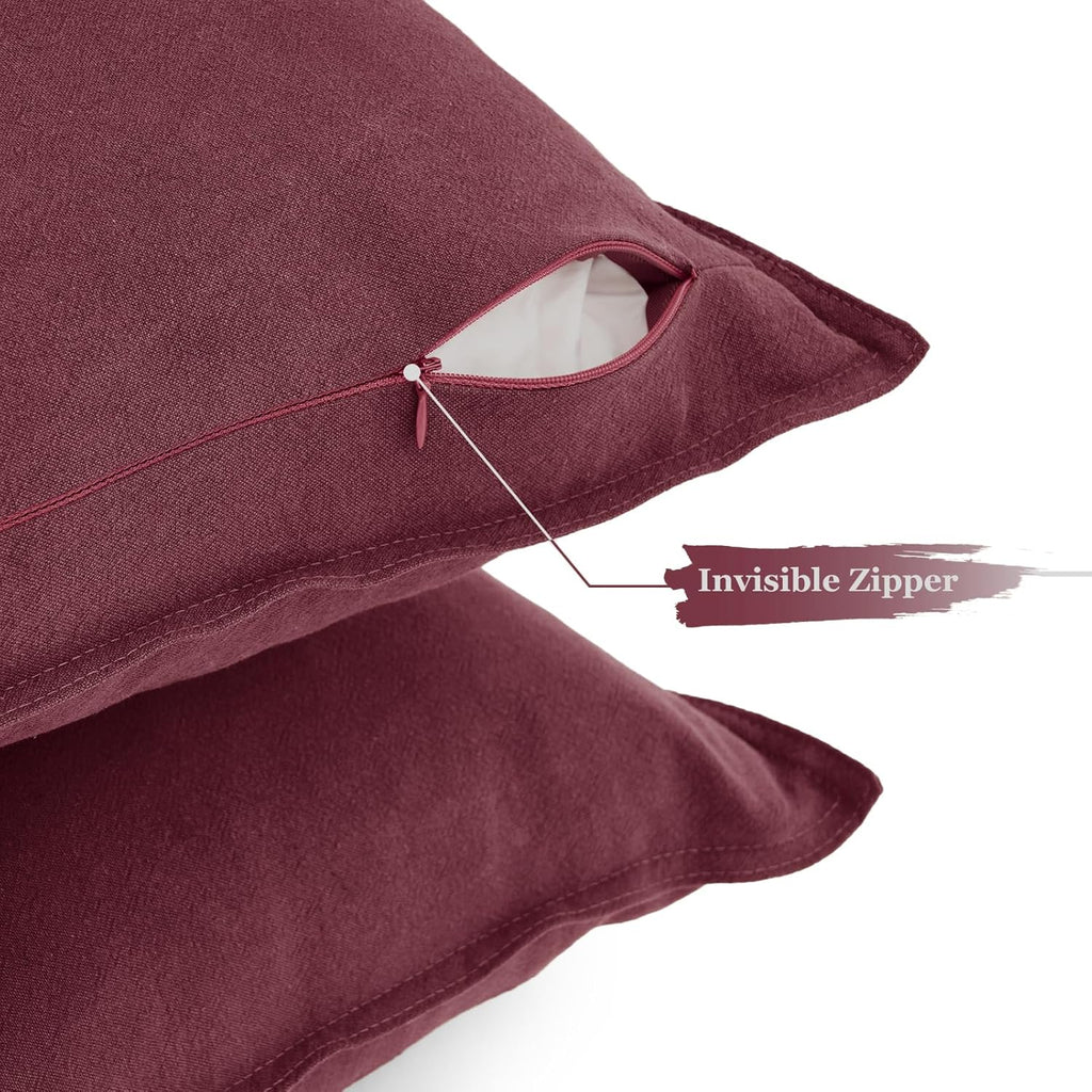 Linen & Cotton Blend Cushion Covers - Twin-Pack - Burgundy
