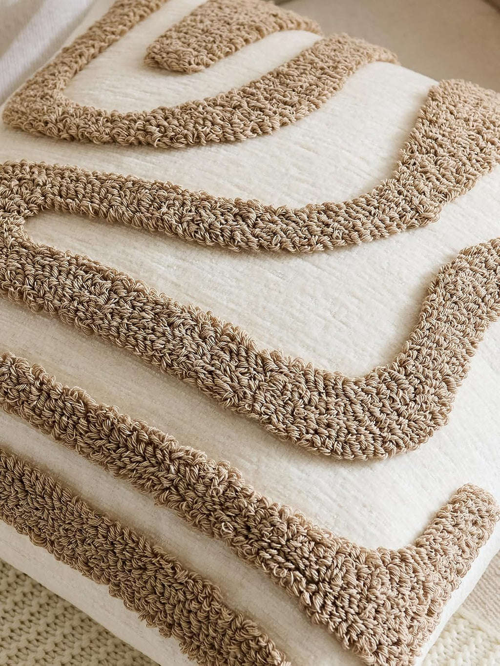 Tufted Wave Cushion Covers Set of 2, Camel, 45 x 45 cm