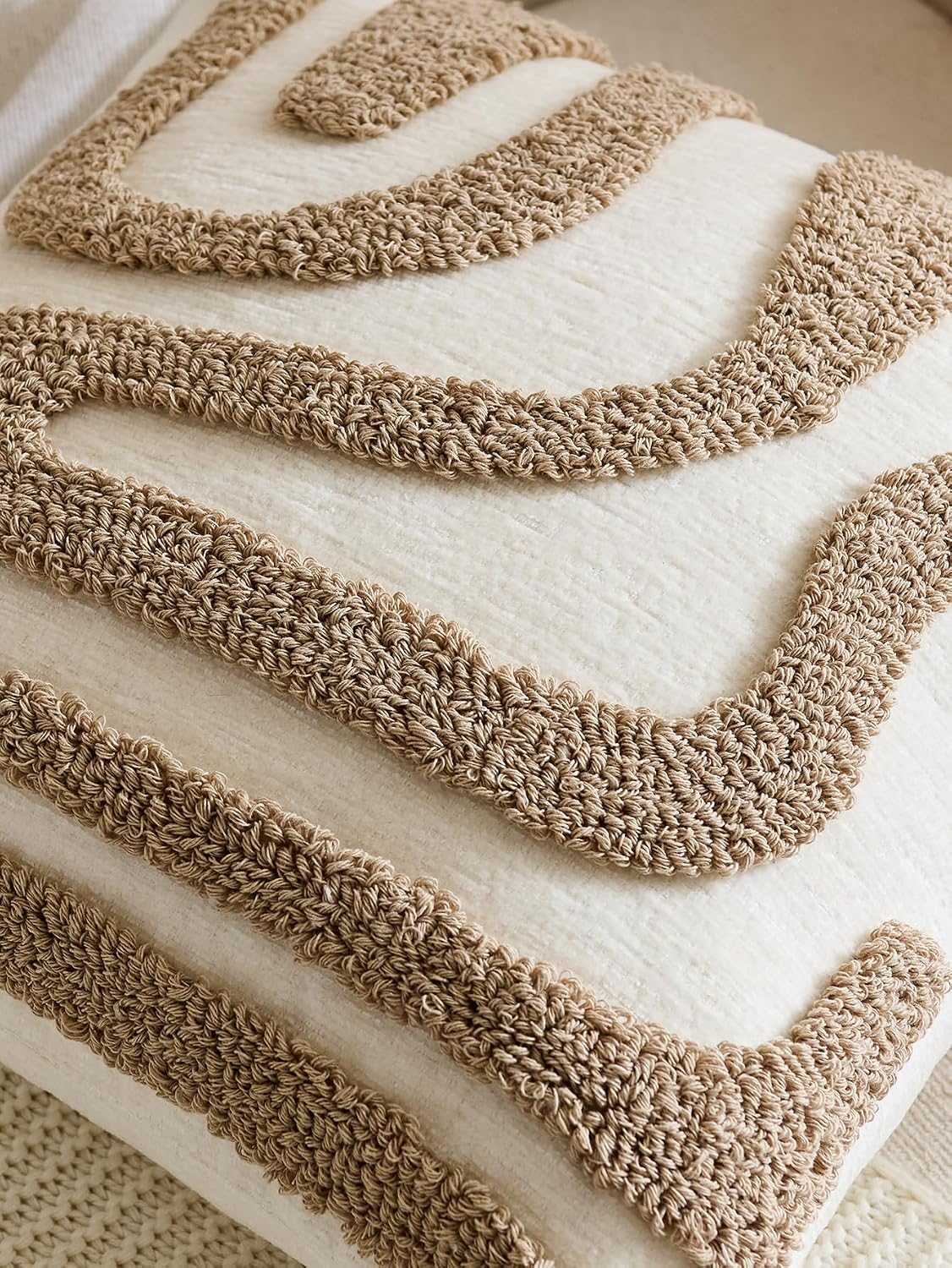 Tufted Wave Cushion Covers Set of 2, Camel, 45 x 45 cm