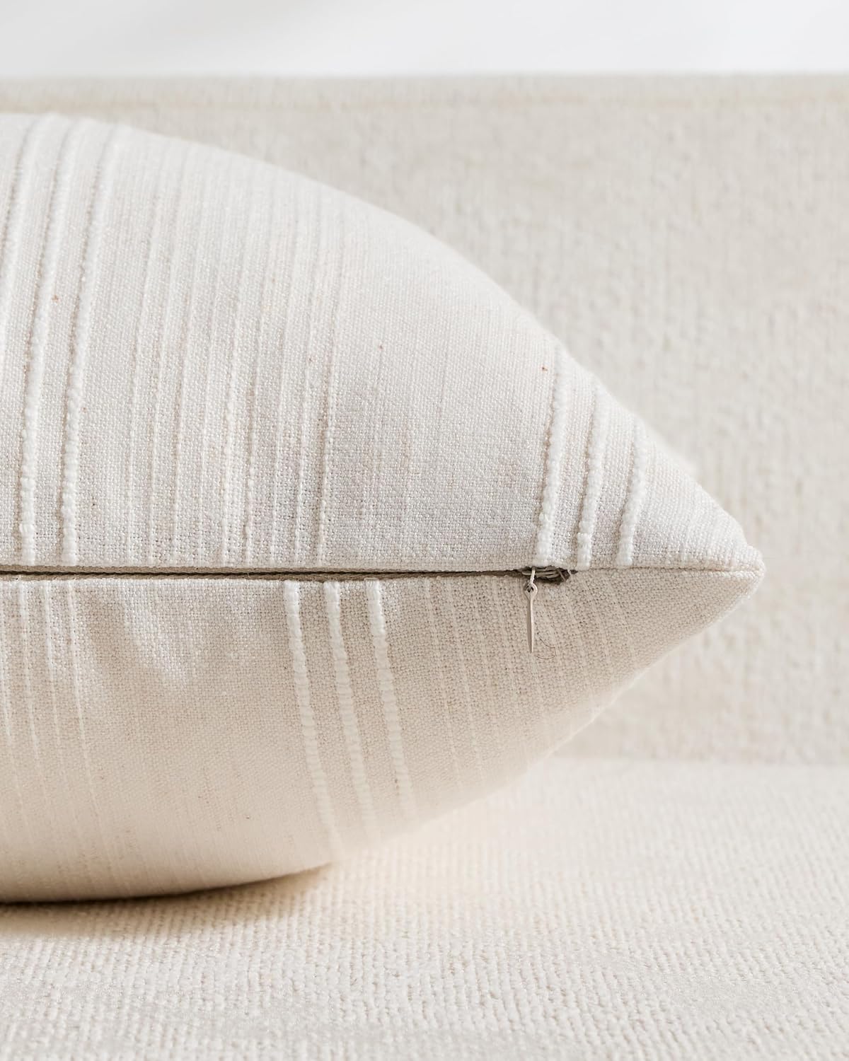 Linen Blend Striped Cushion Covers, Set of 2, Snow, 30x50cm