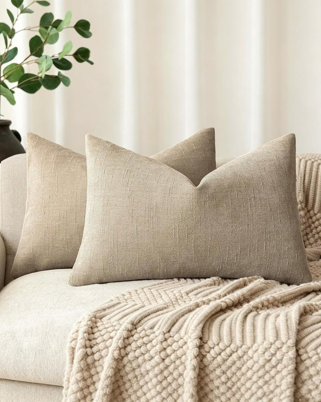 Chenille Haze-Textured Cushion Covers - Pack of 2 - Camel, 30cm x 50cm