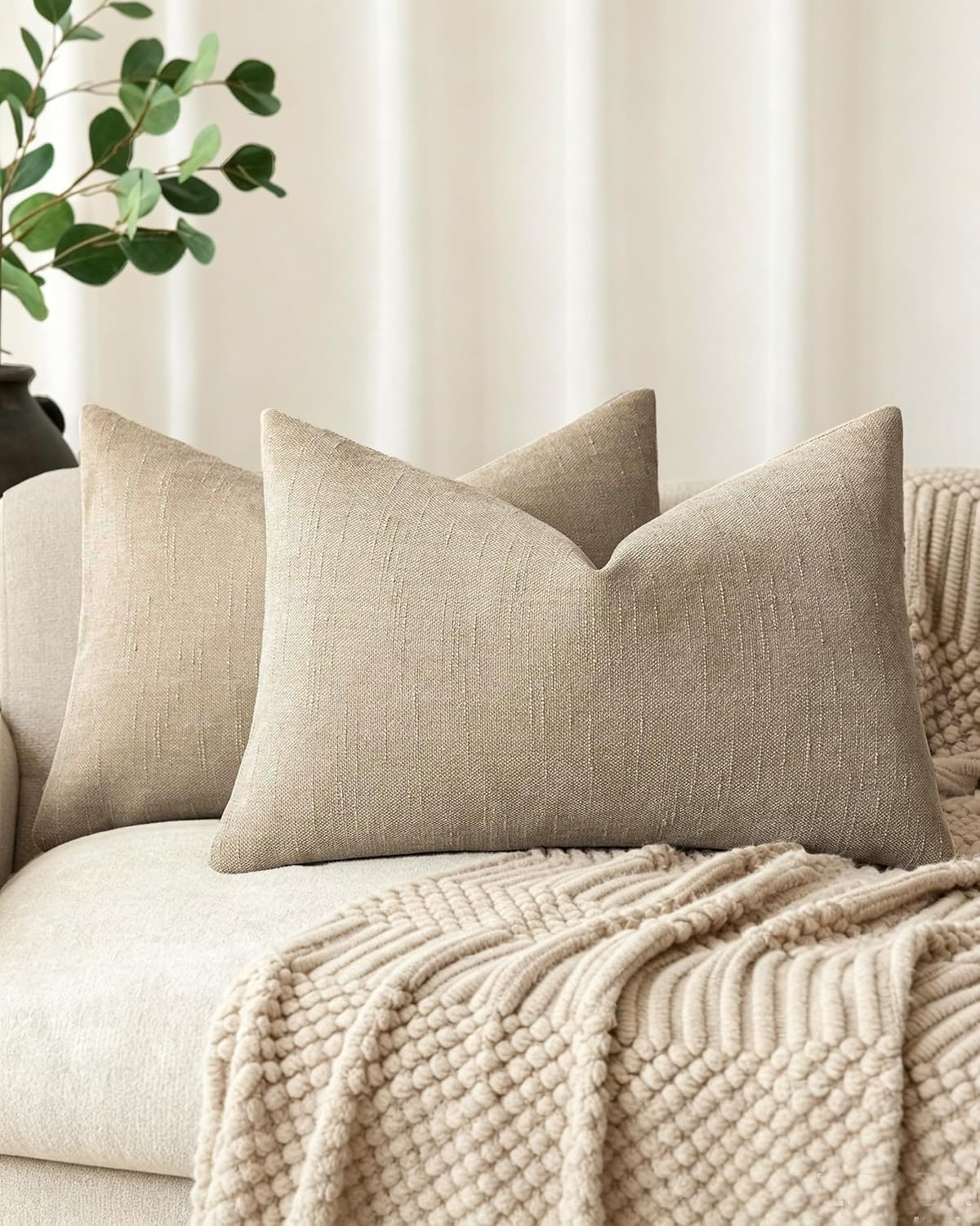 Chenille Haze-Textured Cushion Covers - Pack of 2 - Camel, 30cm x 50cm