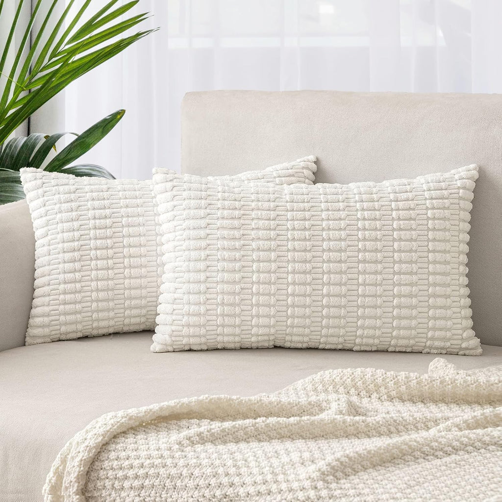 Boho Corduroy Cushion Covers - Twin-Pack - White - 30cm x 50cm