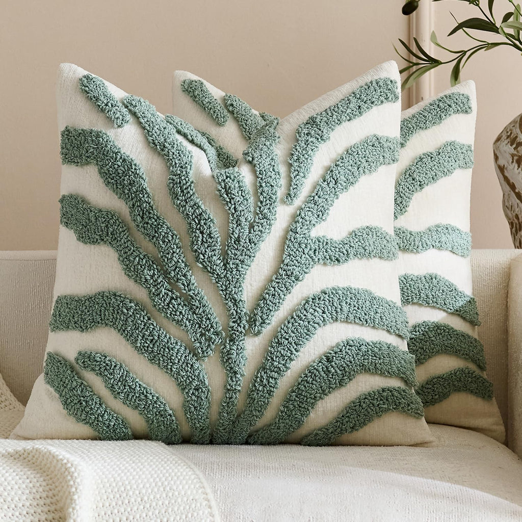 Tufted Leaf Cushion Covers - Twin-Pack - Seafoam, 45cm x 45cm