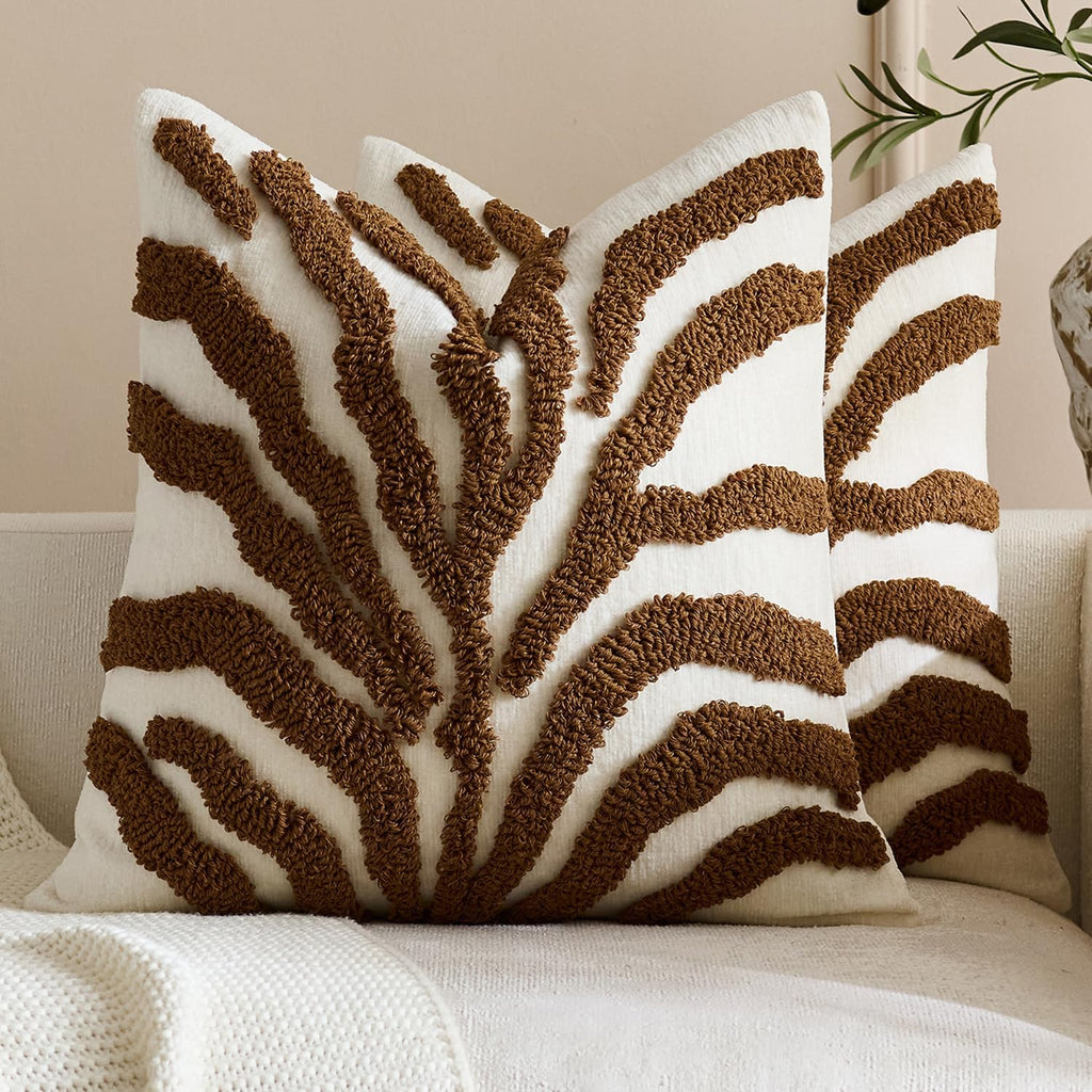 Tufted Leaf Cushion Covers - Twin-Pack - Brown, 45cm x 45cm