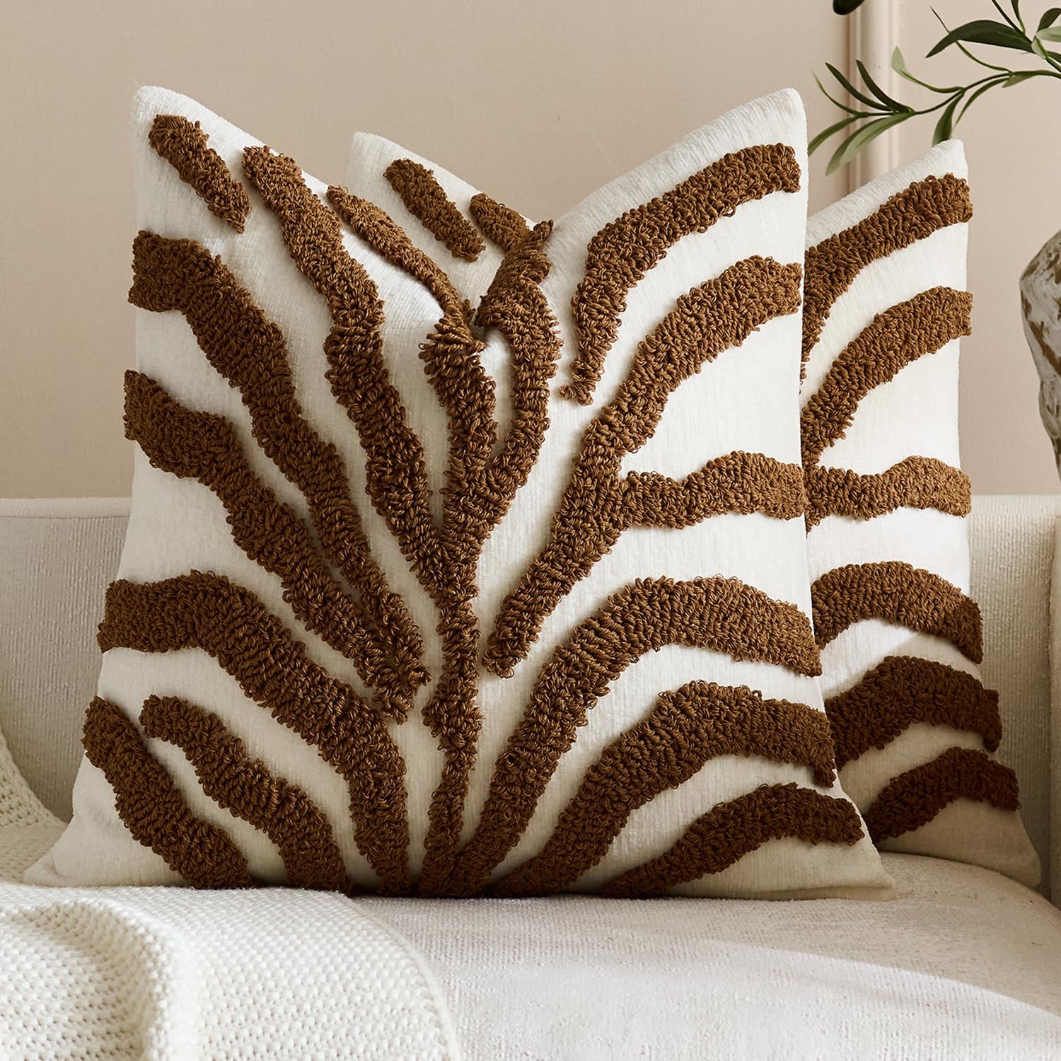 Tufted Leaf Cushion Covers - Twin-Pack - Brown, 45cm x 45cm