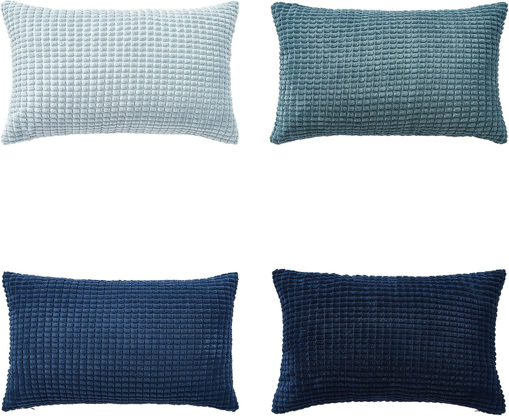 Corduroy Corn Grain Cushion Covers - Pack of 4 Mix of Blue Shades - 30cm x 50cm