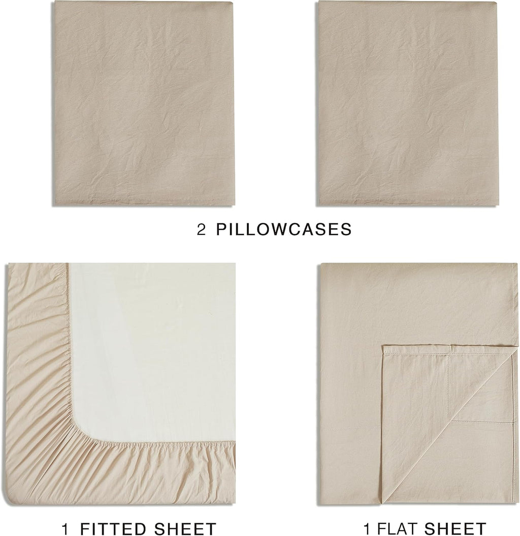 Vintage Washed Microfibre Sheet Set with Pillowcases - Linen