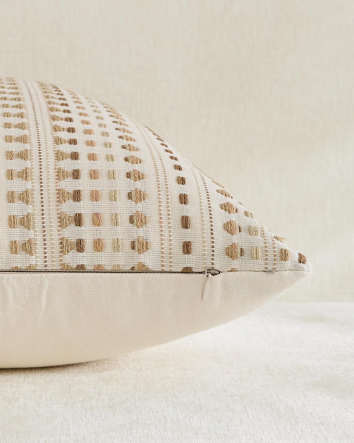 Bohemian Dot Woven Cushion Covers - Twin-Pack - Beige, 30cm x 50cm
