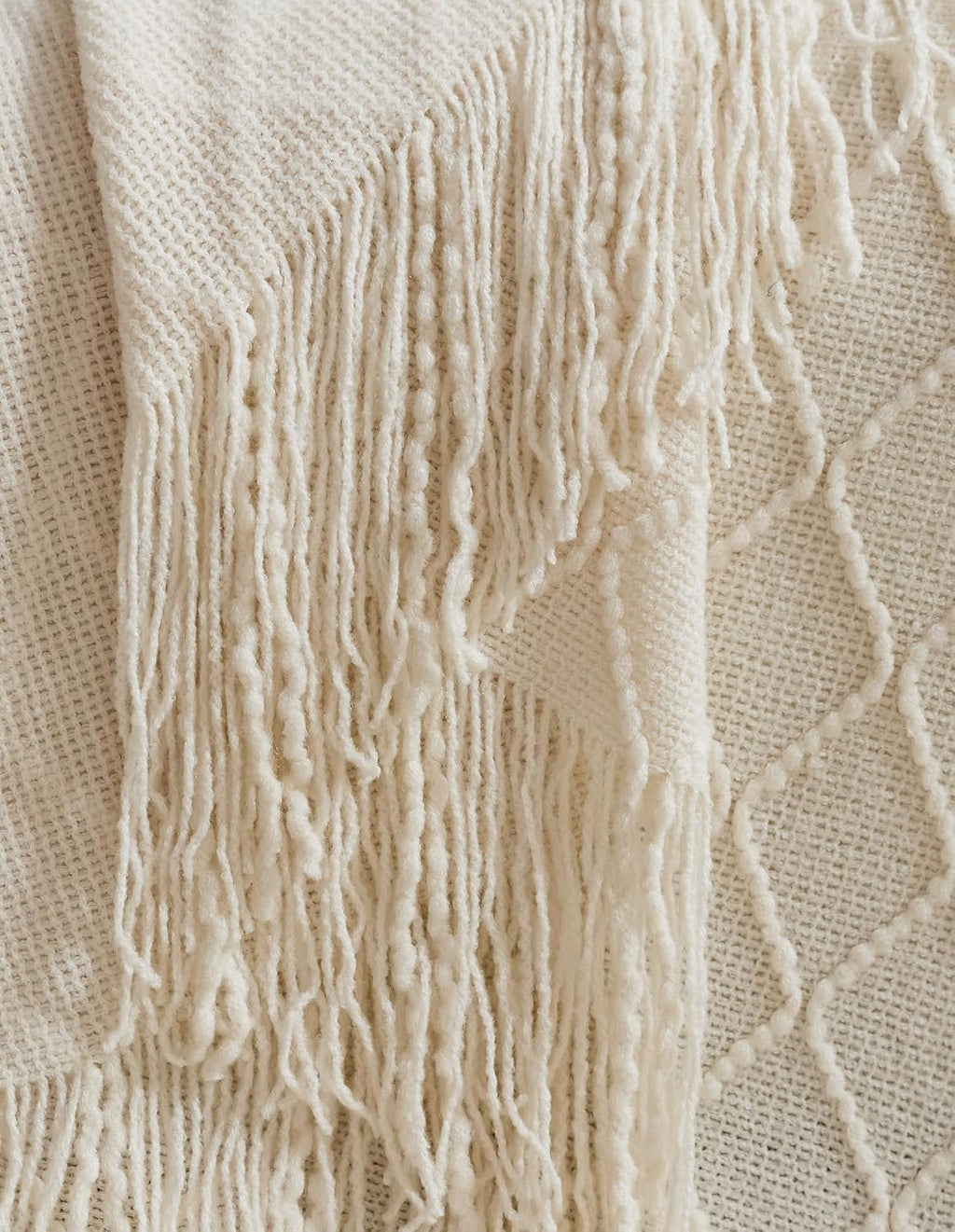 Micro Plush Diamond Knitted Throw Blanket, Snow