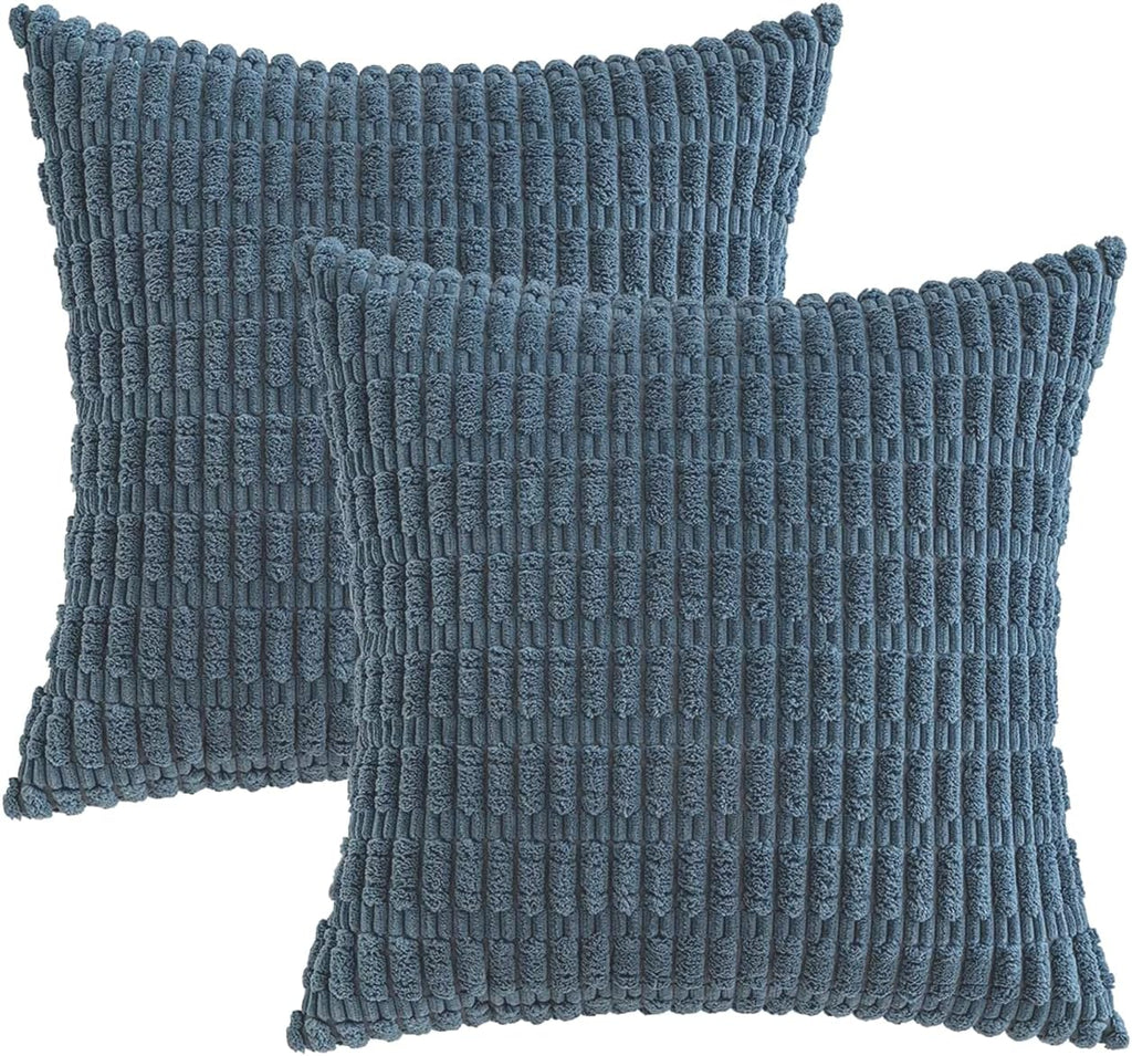 Boho Corduroy Cushion Covers - Twin-Pack - Dusty Blue - 45cm x 45cm