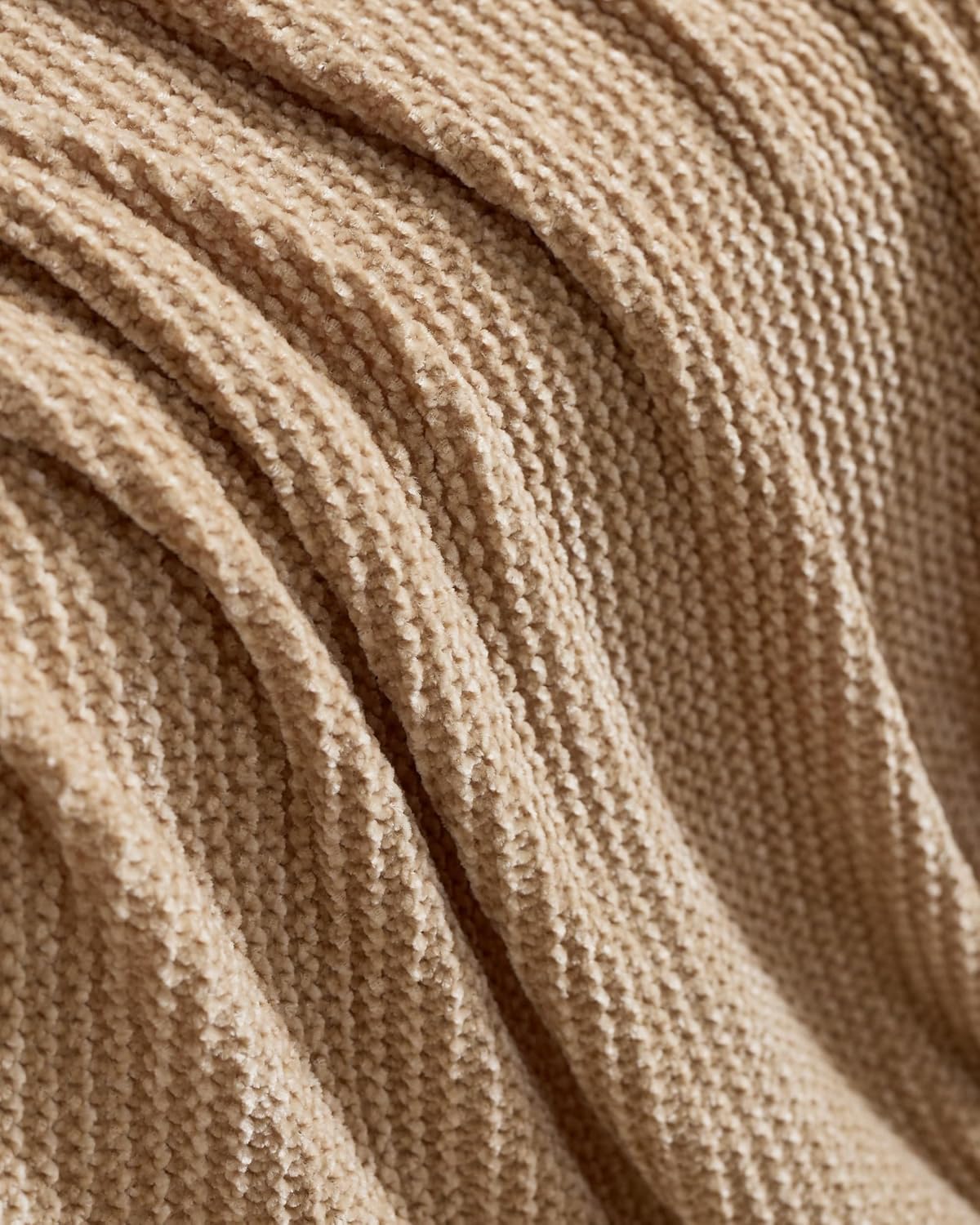 Chenille Knitted Throw - Natural, 130x170cm
