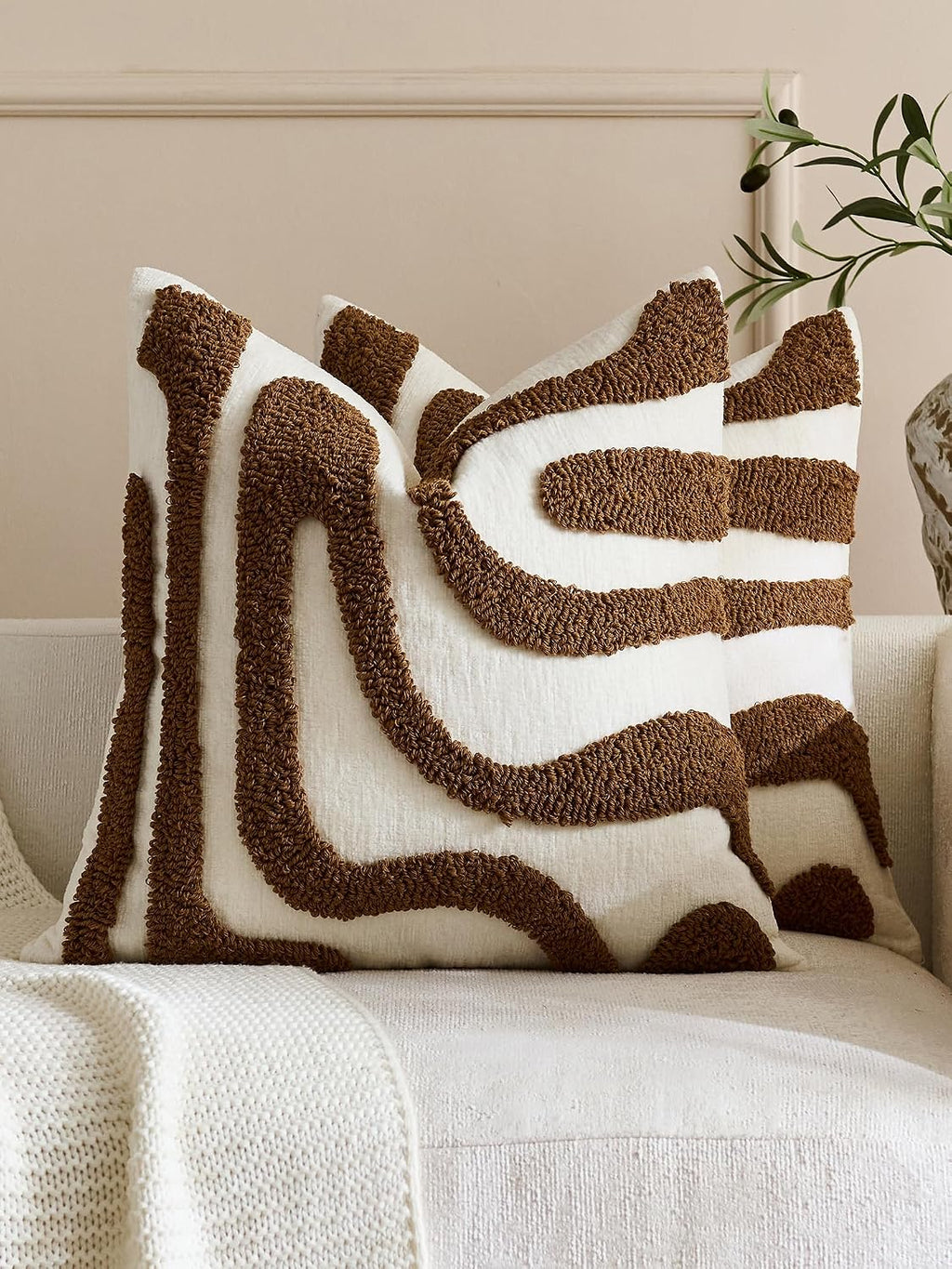 Tufted Wave Cushion Covers Set of 2, Brown, 45 x 45 cm
