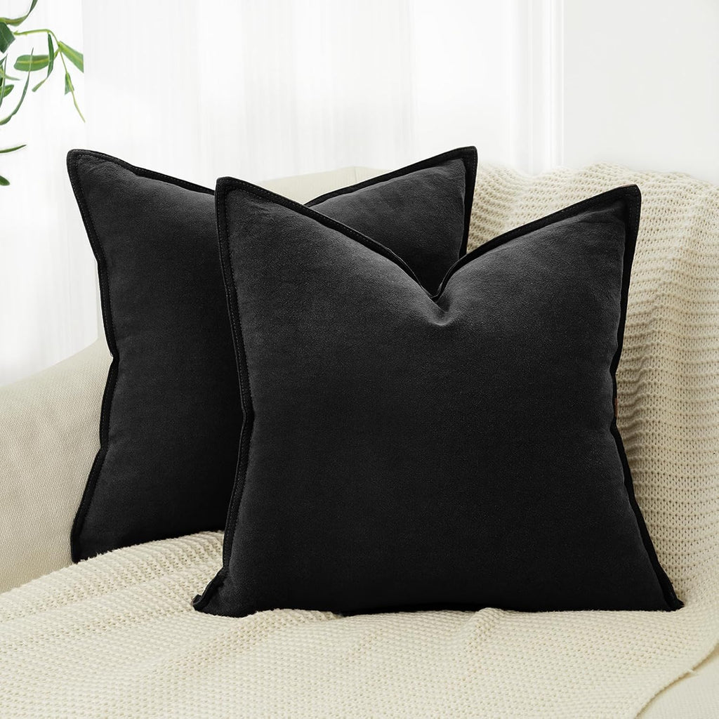 Linen & Cotton Blend Cushion Covers - Twin-Pack - Black
