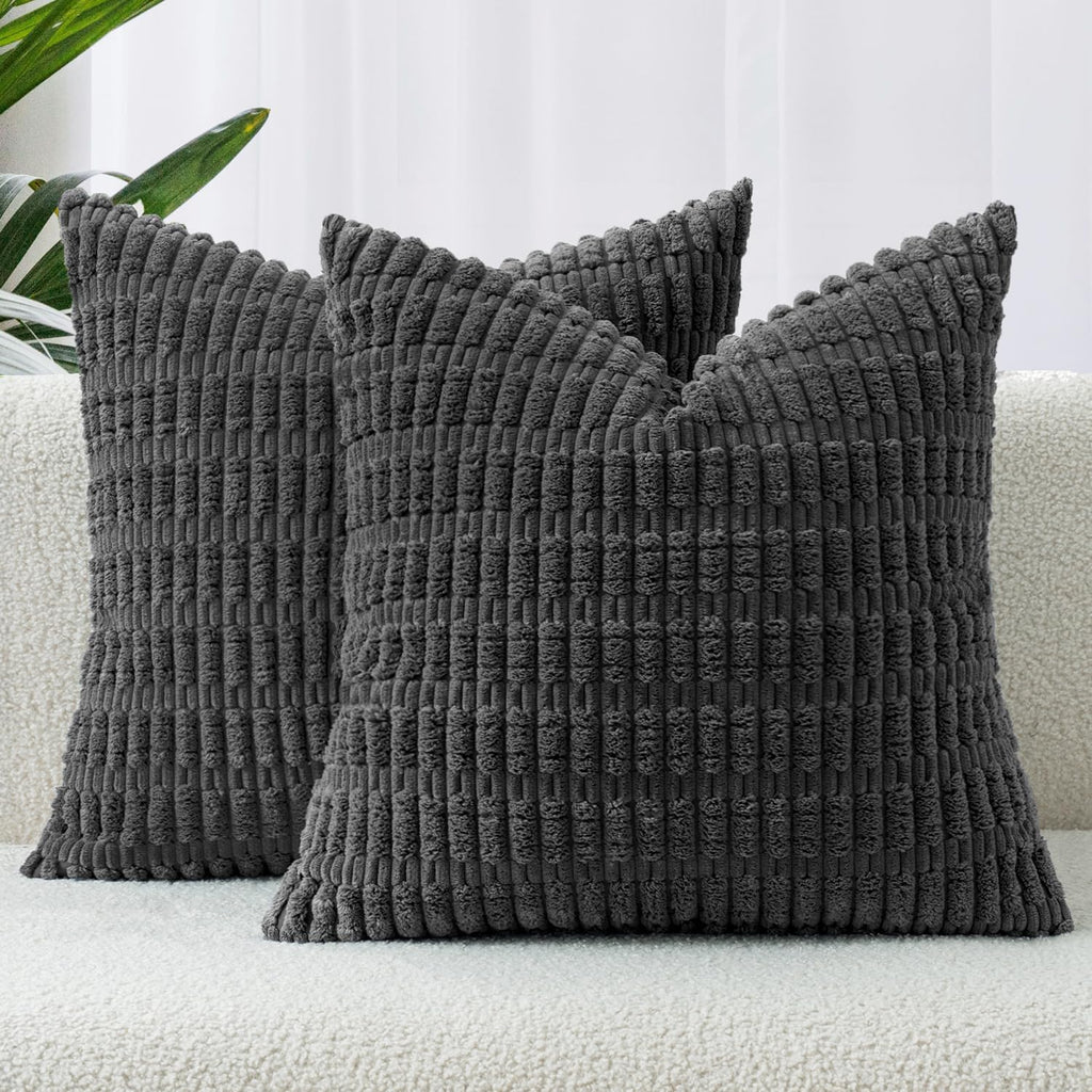 Boho Corduroy Cushion Covers - Twin-Pack - Dark Grey - 45cm x 45cm