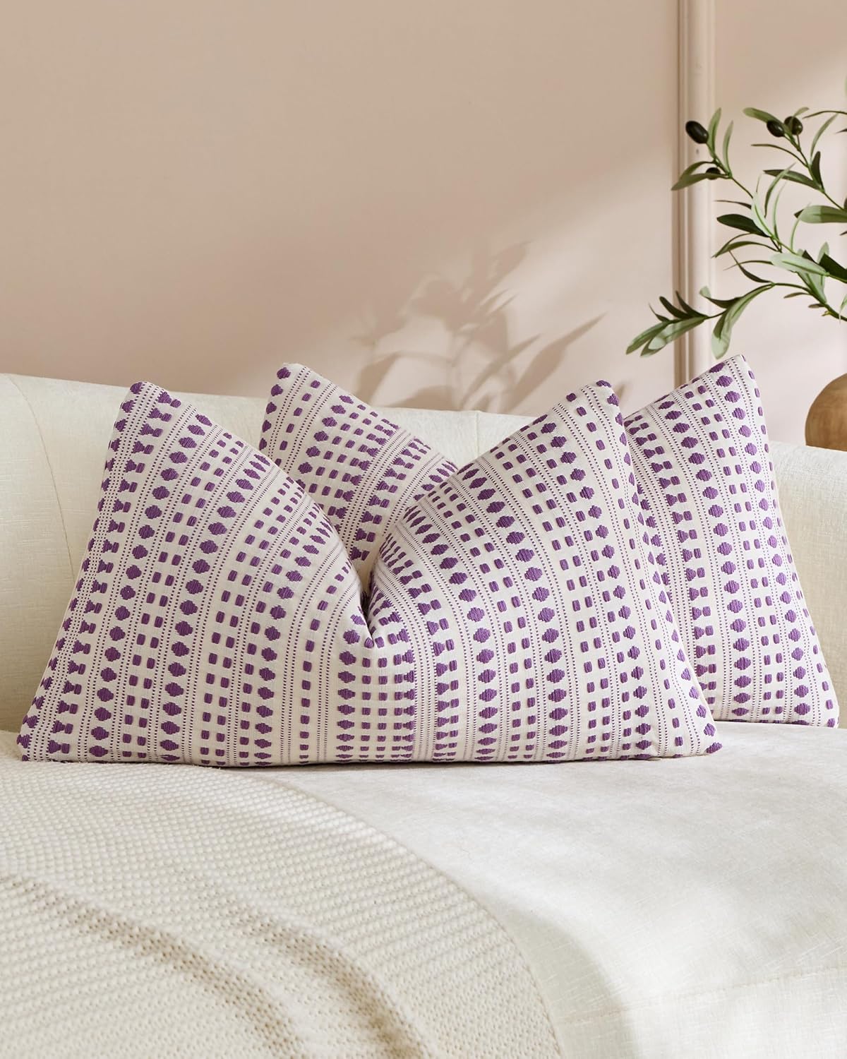 Bohemian Dot Woven Cushion Covers - Twin-Pack - Purple, 30cm x 50cm