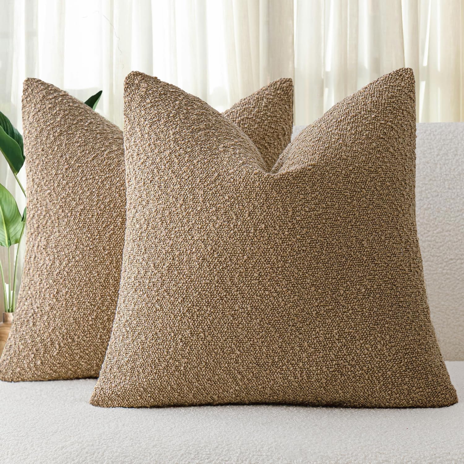 Boucle European Pillowcases - Camel - Twin Pack