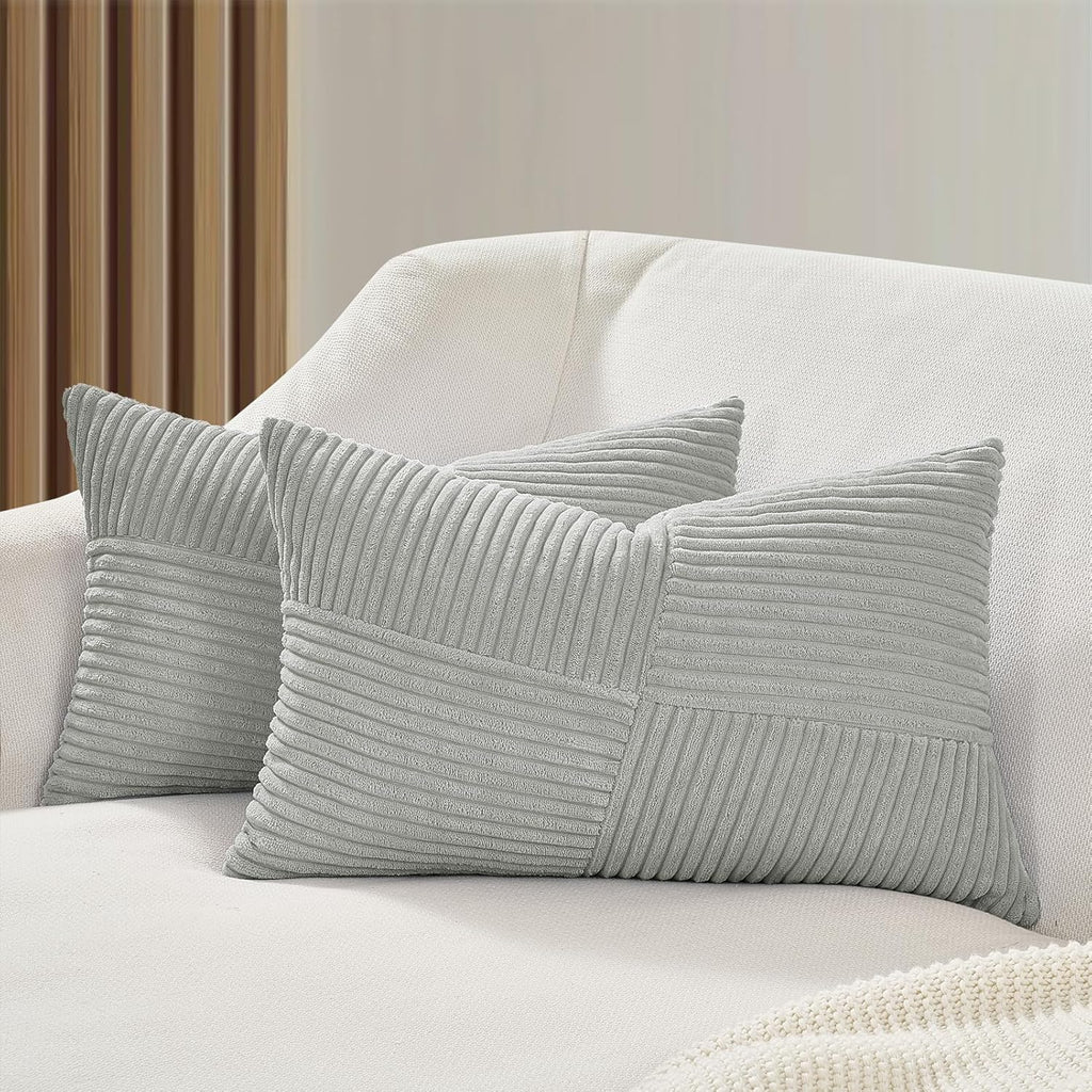 Corduroy Windmill-Inspired Cushion Covers - Twin-Pack - Light Grey - 30cm x 50cm