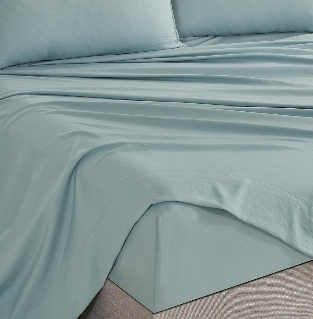 Vintage Washed Microfibre Sheet Set with Pillowcases - Seafoam