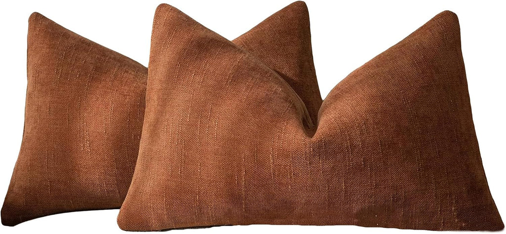 Chenille Haze-Textured Cushion Covers - Pack of 2 - Rust, 30cm x 50cm