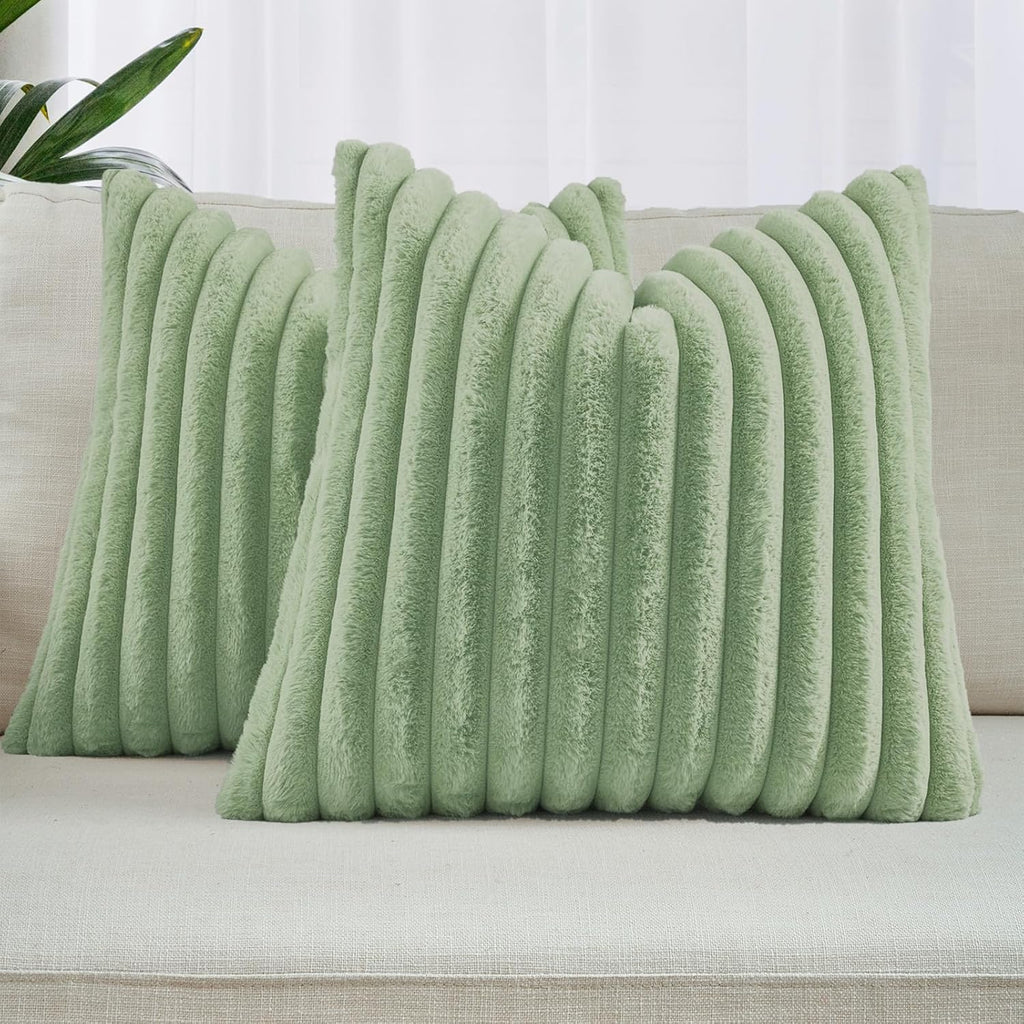 Faux Fur Cushion Covers - Twin-Pack - Sage - 45cm x 45cm